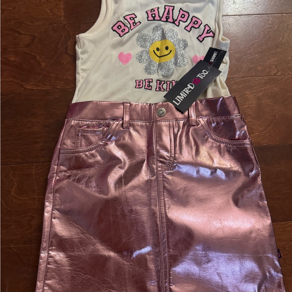Girls' Leopard Print Pajama Set and Metallic Skirt Outfit - Picture 2 of 4